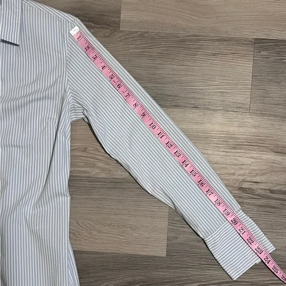 Women’s Banana Republic Blue and White Striped Riley Dress Shirt with Ruffles - Picture 8 of 8